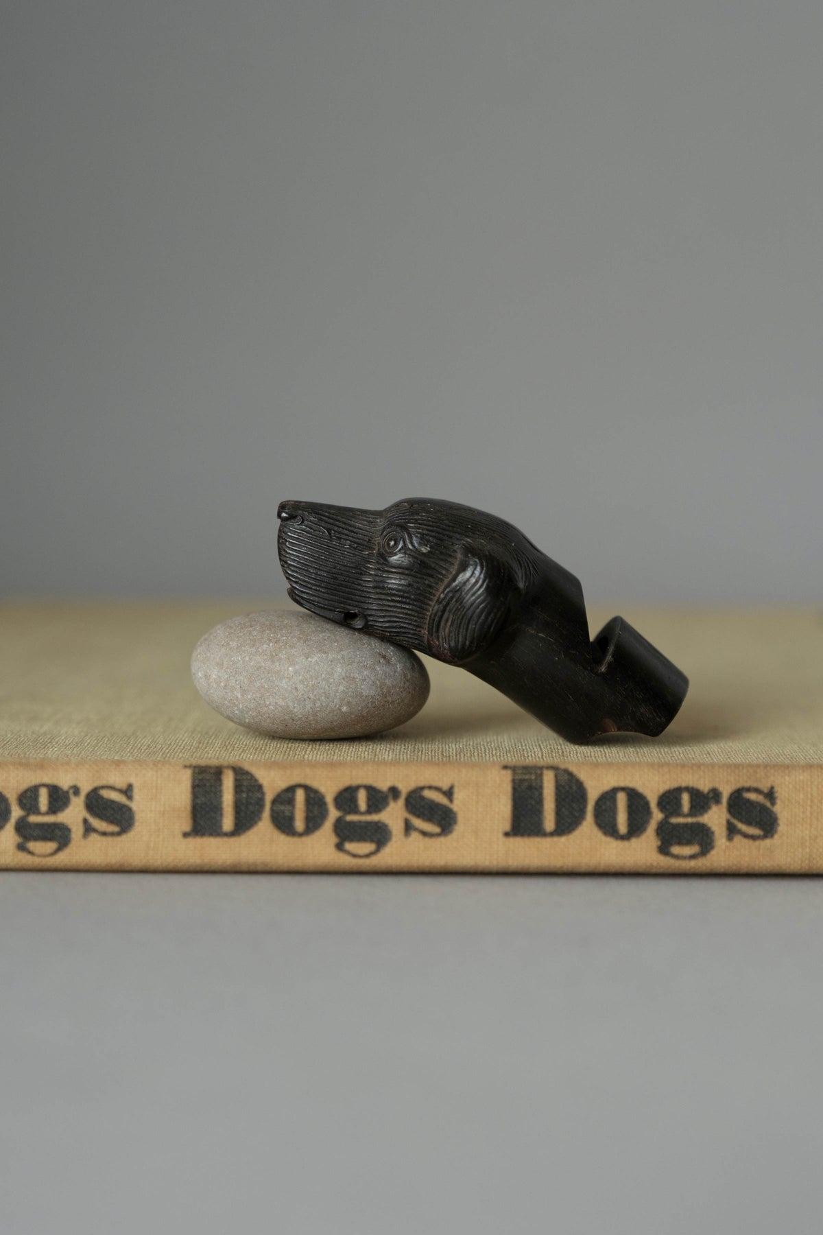 Hand-Carved Horn Dog Head Whistle, 19th Century