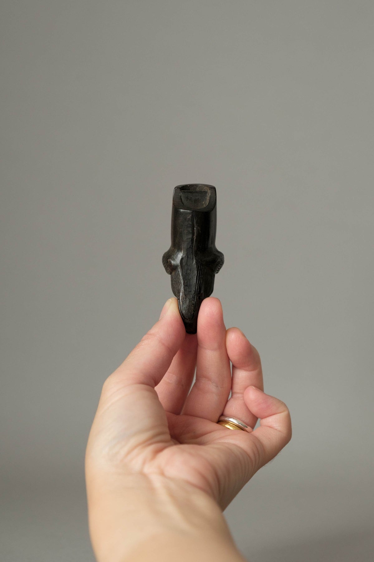Hand-Carved Horn Dog Head Whistle, 19th Century
