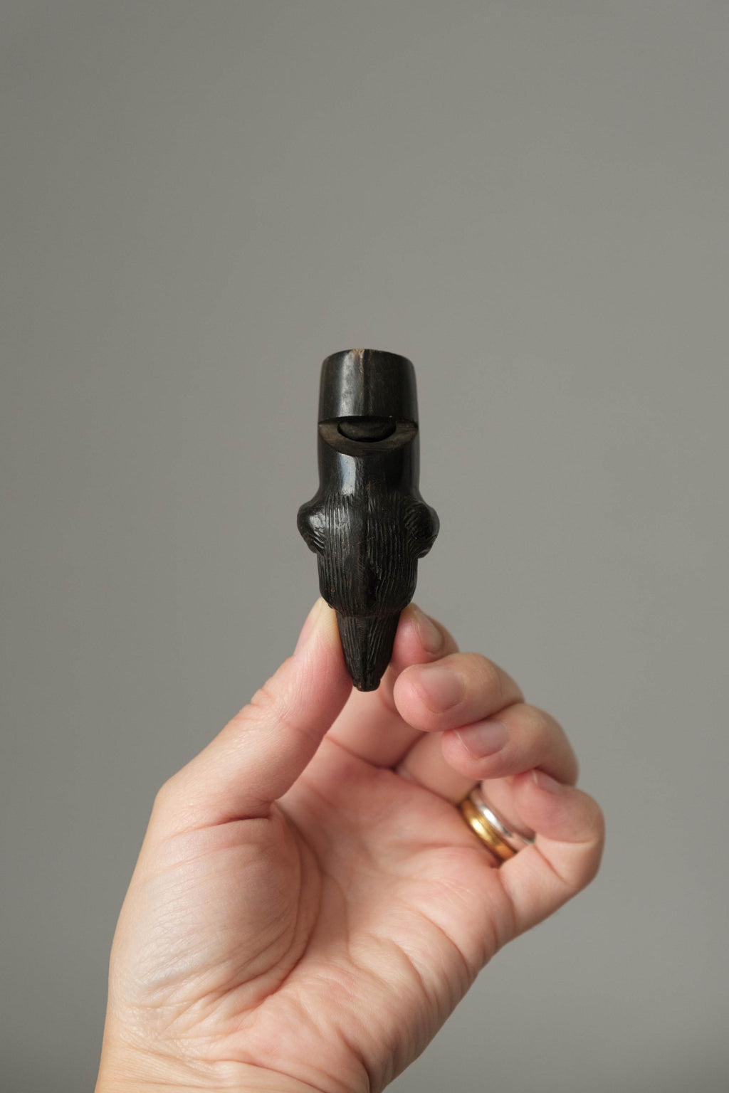Hand-Carved Horn Dog Head Whistle, 19th Century